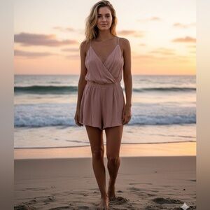 Tresics Beige Romper With V- Neck